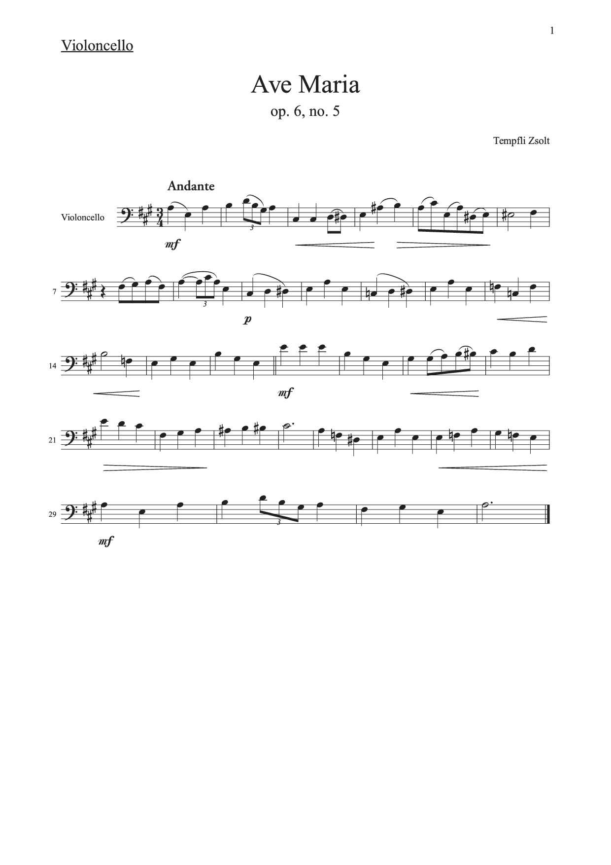 Zsolt Tempfli - Ave Maria no. 5 Violoncello