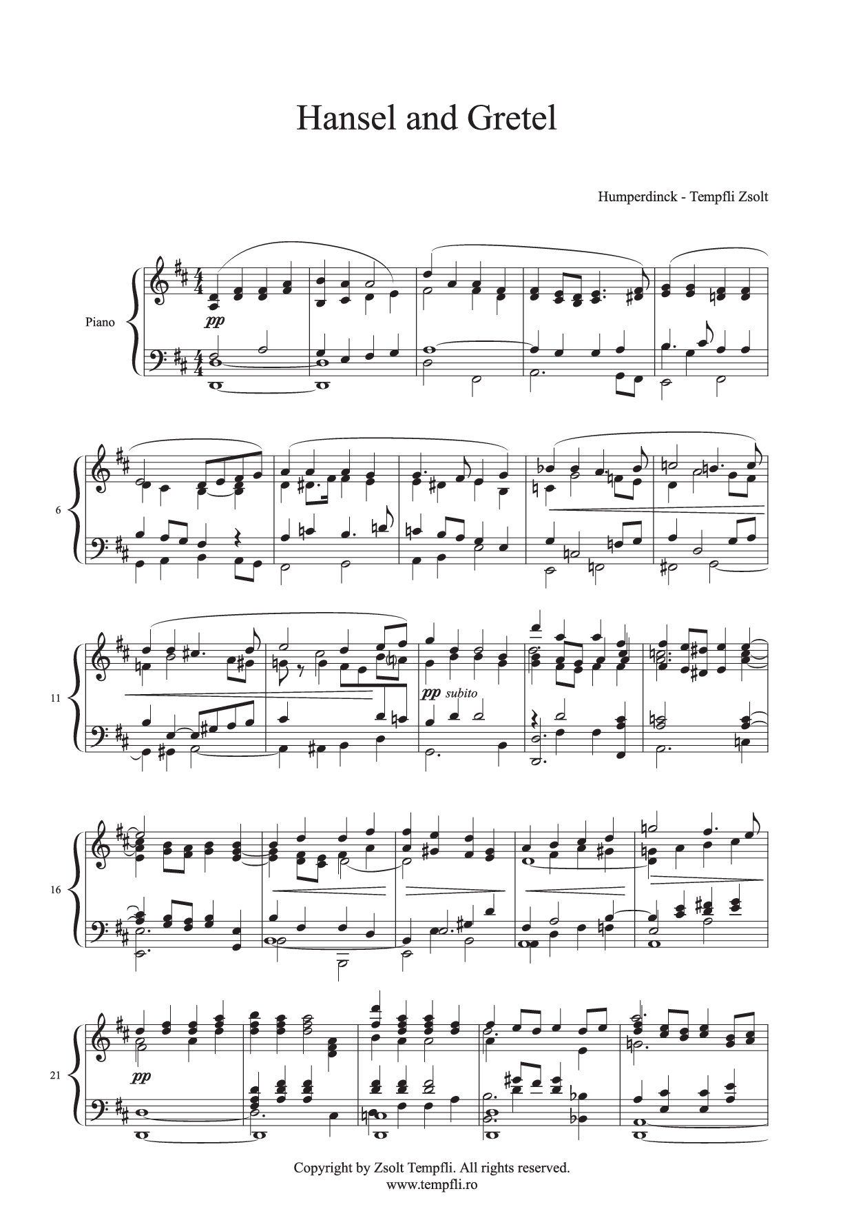 Engelbert Humperdinck - Zsolt Tempfli: Hänsel und Gretel Dream scene and pantomime piano transcription (op. 28)
