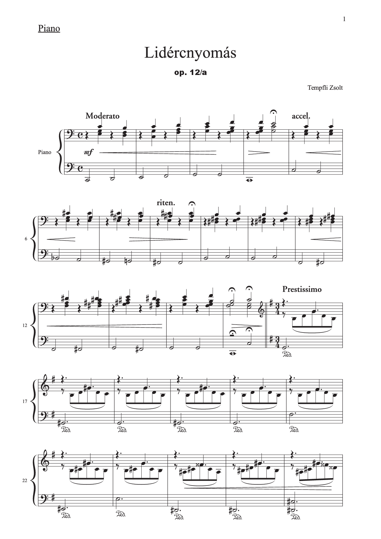 Tempfli Zsolt: A Lidércnyomás no. 1 zongorára, op. 12