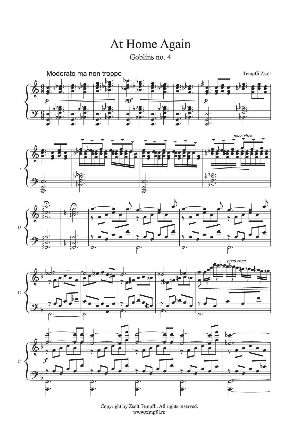 Zsolt Tempfli: Spiriduși - Acasă din nou op. 15 no. 4 pentru pian