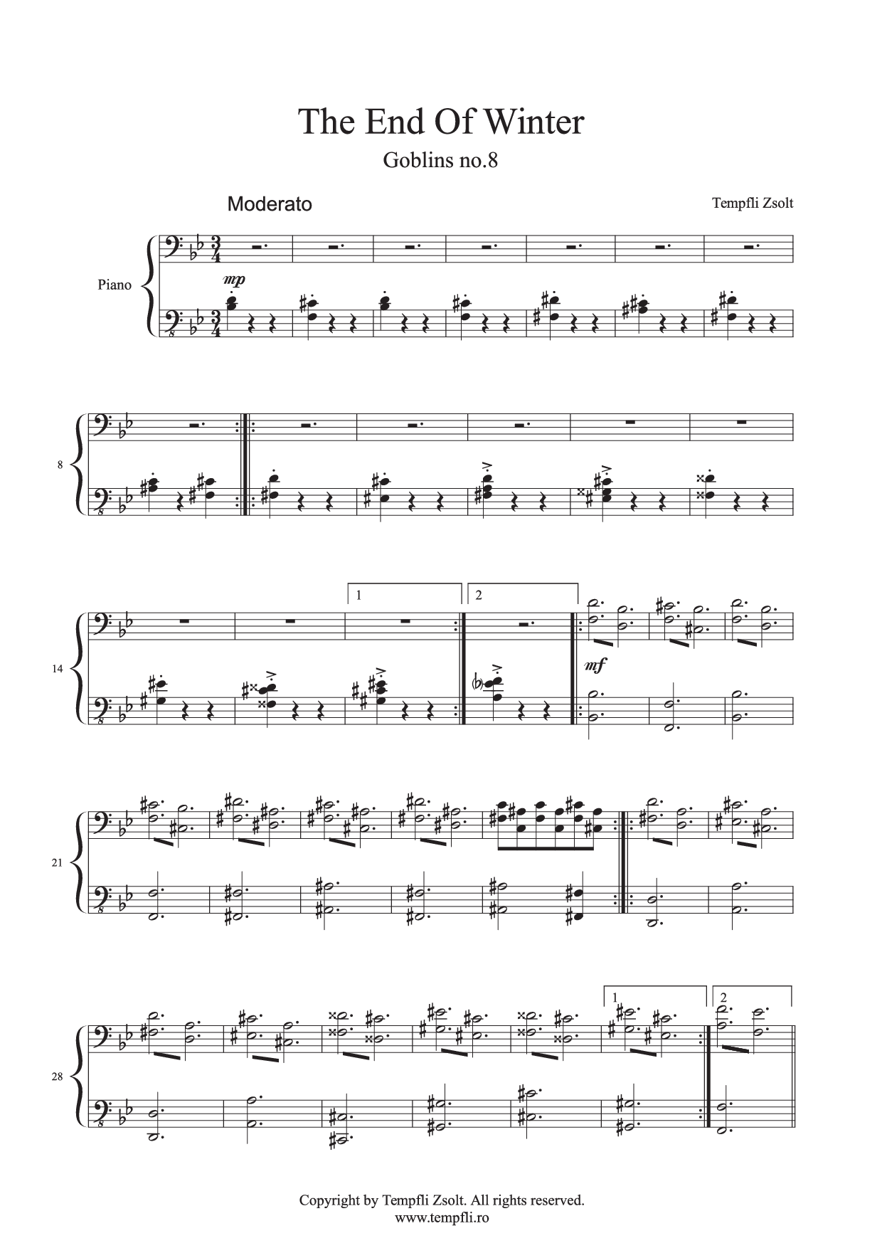 Zsolt Tempfli: Spiriduși - Sfârşit de iarnă op. 15 no. 8 pentru pian