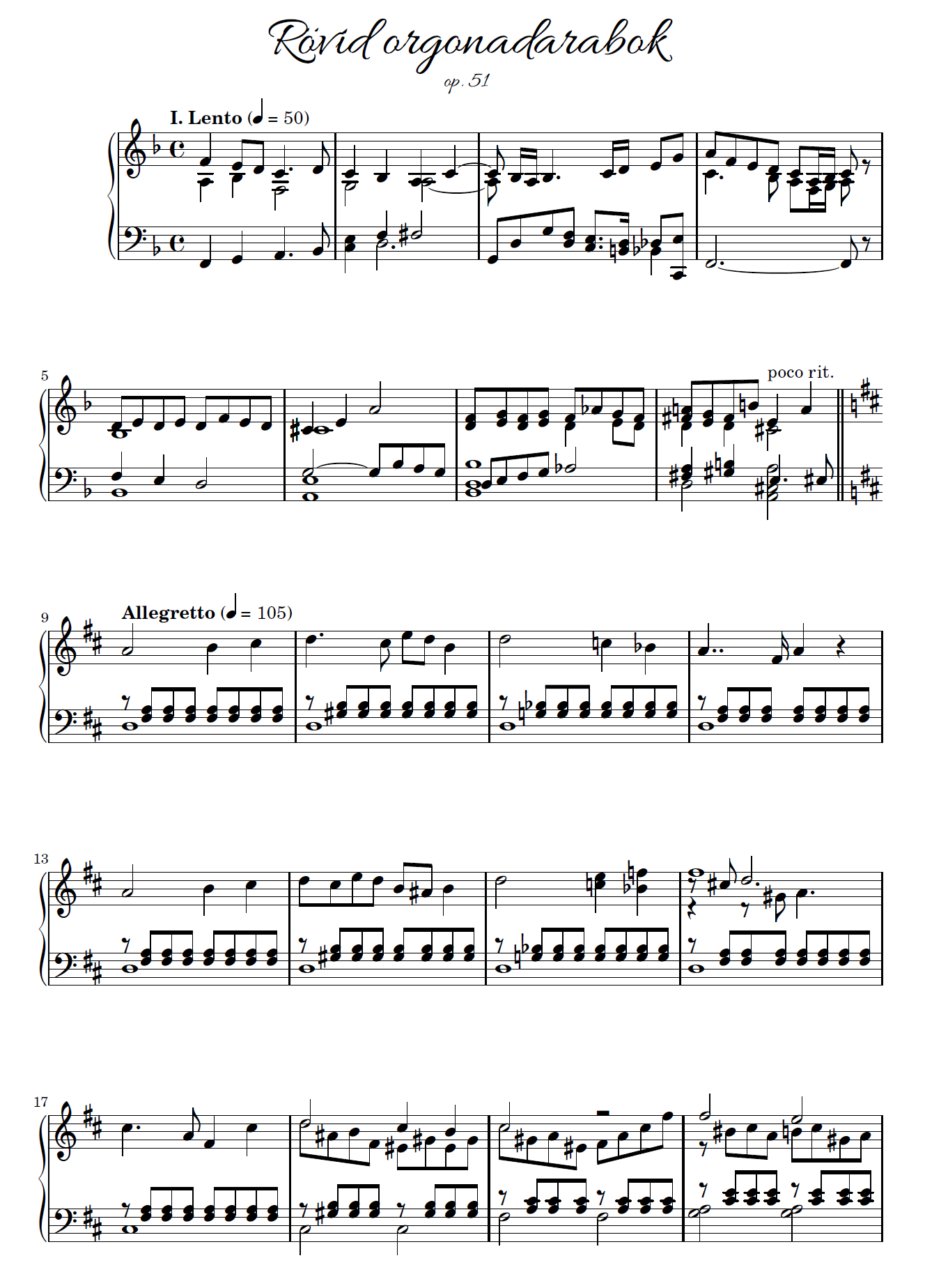 Piese scurte pentru orgă, op. 51