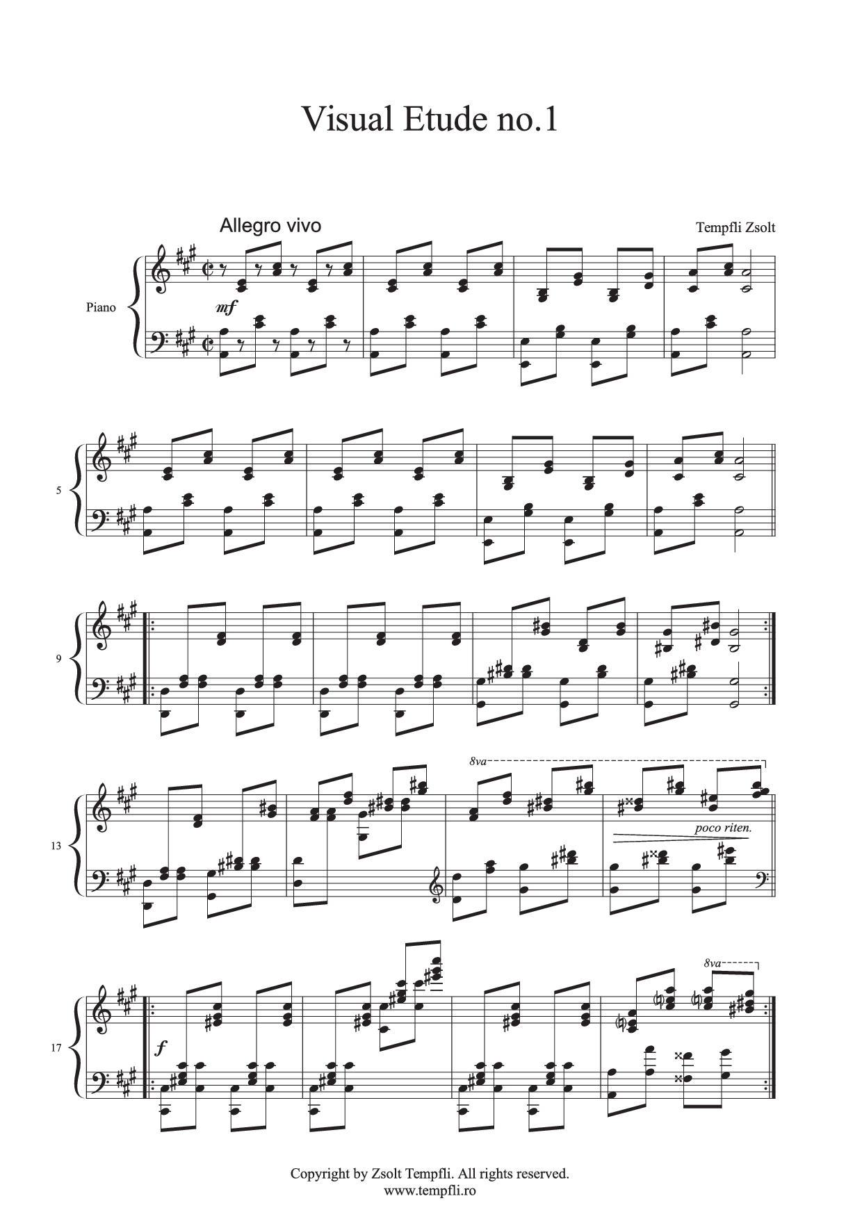 Zsolt Tempfli: Studiul vizual nr. 1, op. 19, pentru pian