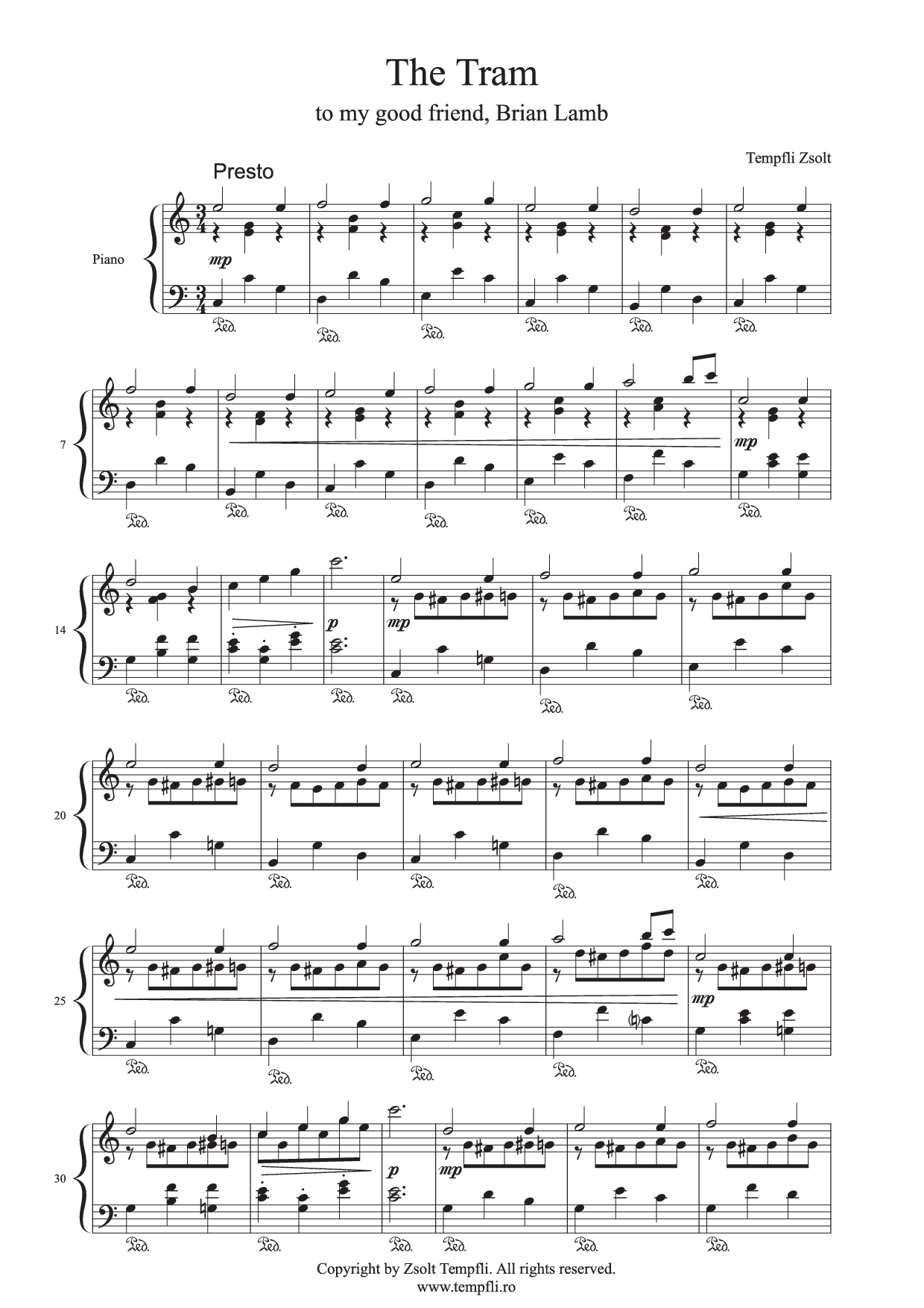 Zsolt Tempfli: Tramvaiul (op. 18) pentru pian