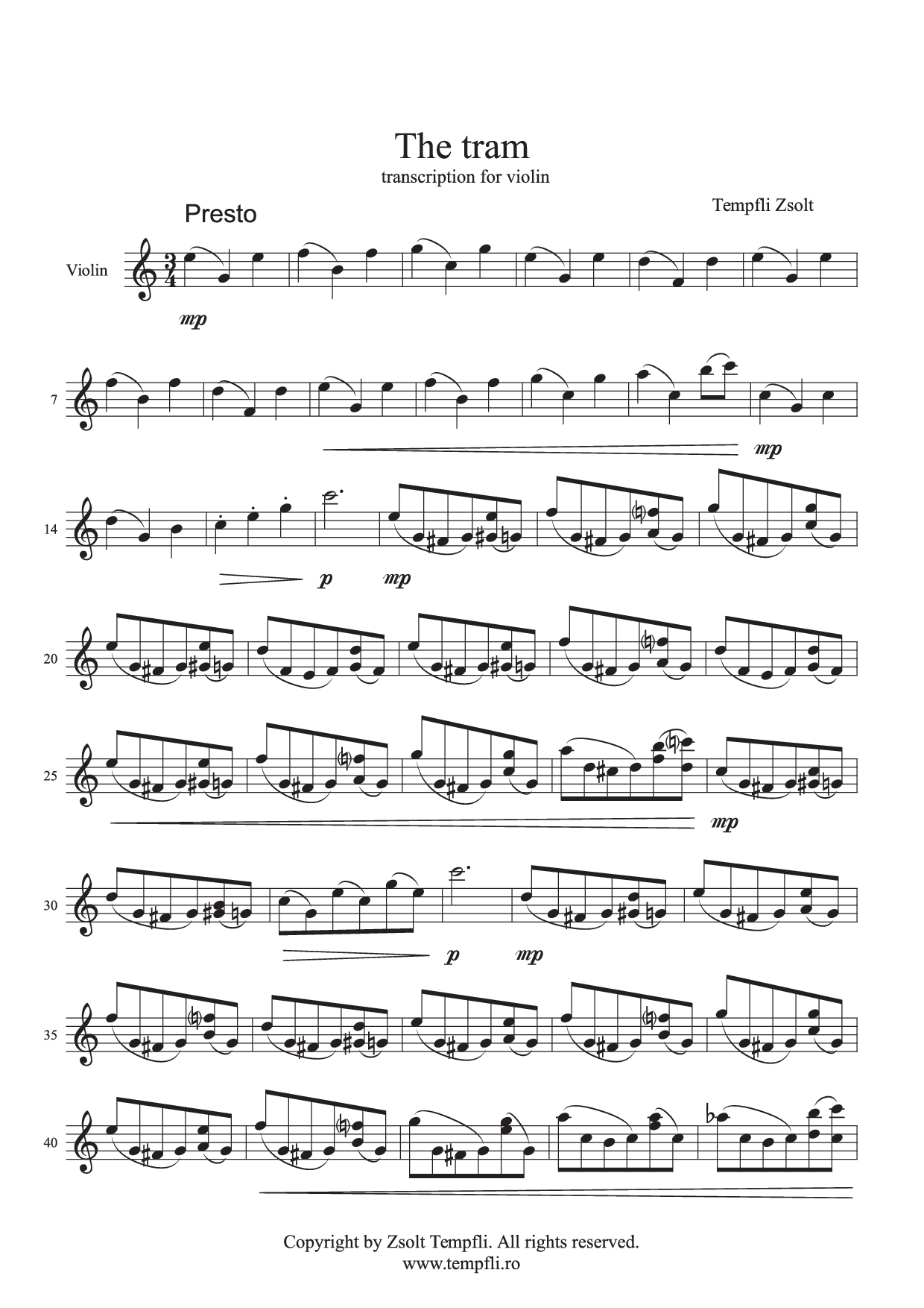 Zsolt Tempfli: Tramvaiul pentru vioară solo op. 18 / b