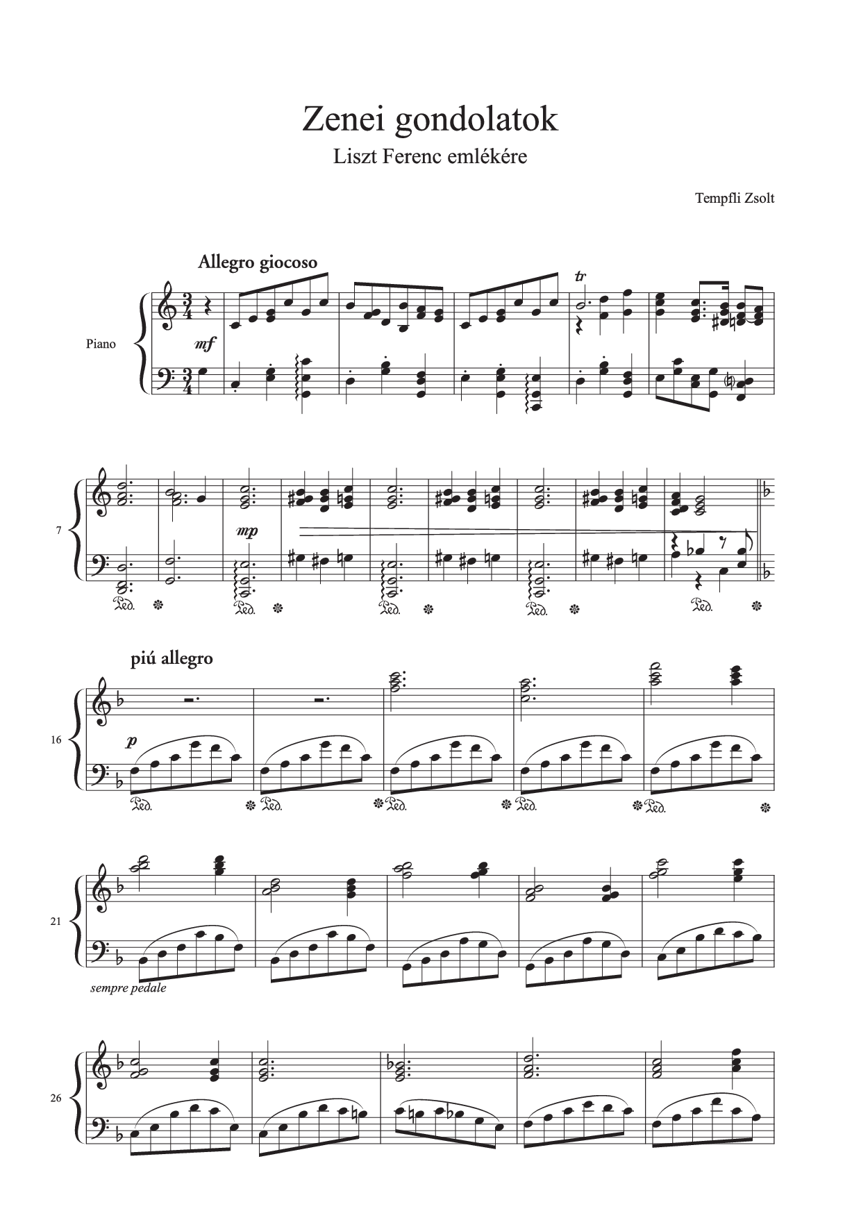 Zsolt Tempfli: Gânduri muzicale în memoria lui Franz Liszt (op. 10) pentru pian